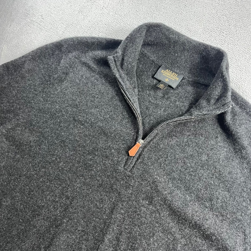 Allen Edmonds Mens Cashmere Quarter Zip Sweater Charcoal Gray Large Mock Neck